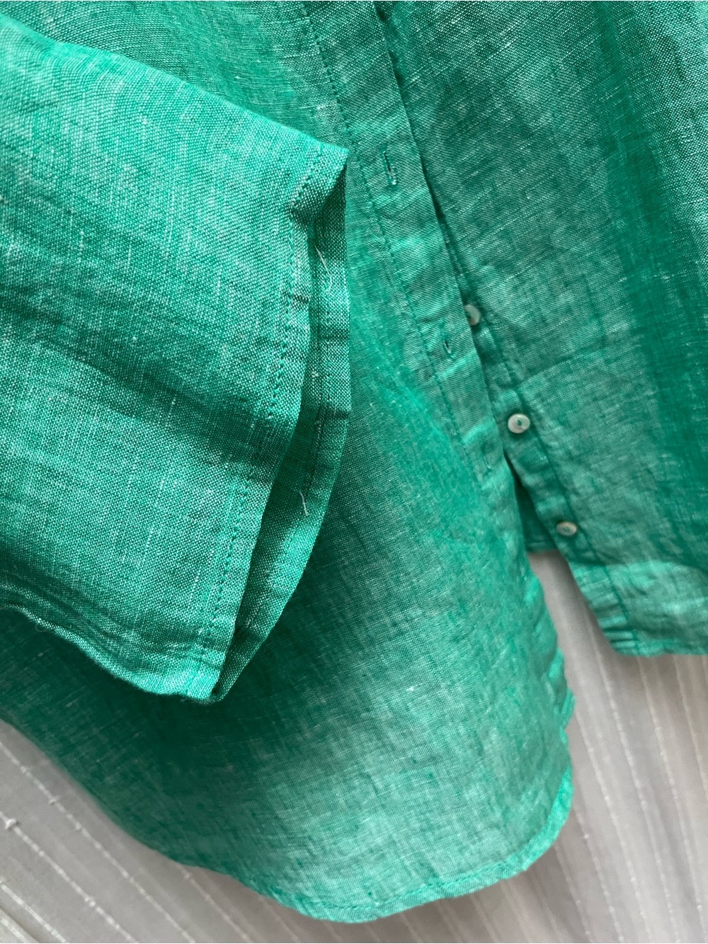 🔆Tahari 100% Linen Collarless Tunic Top Kelly Green Roll Tab Sleeve Sz 2X - Picture 5 of 7